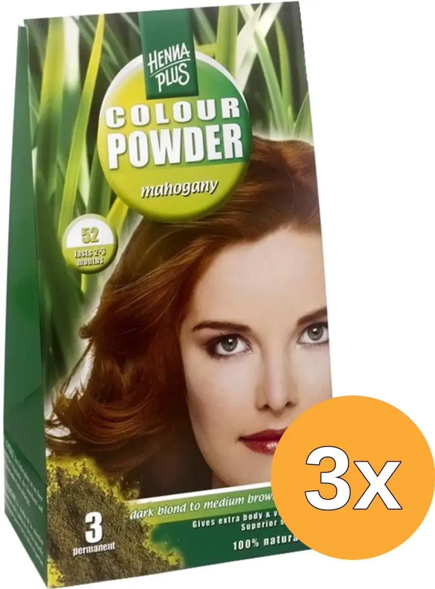 3x Hennaplus Colour powder 52 mahogany (100 gr)