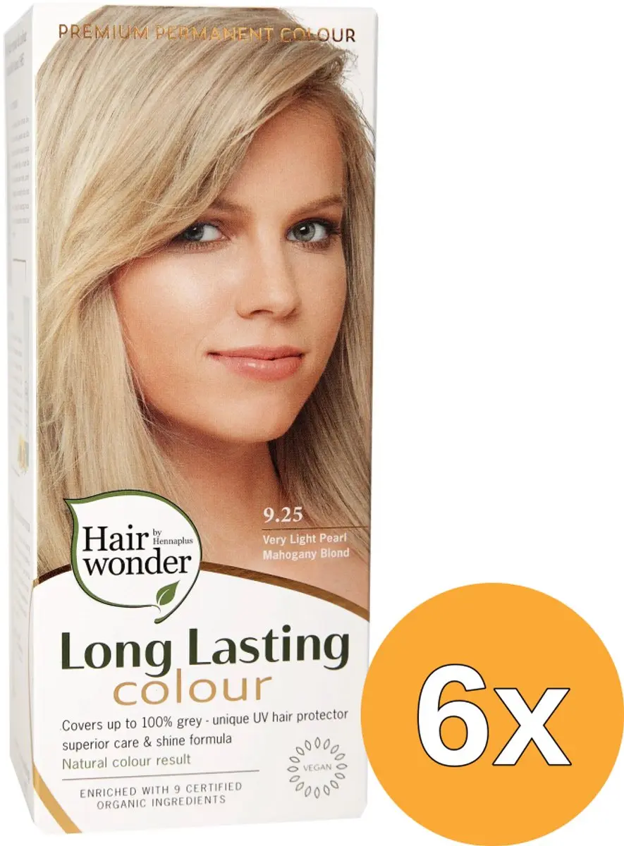 6x Hairwonder Long Lasting Colour Very Light Pearl Mahogany Blond 9.25 (100 ml)