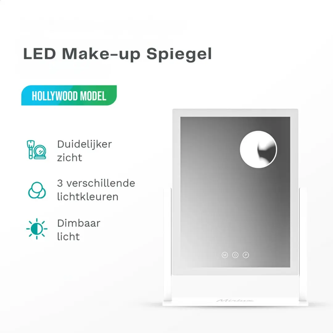 Mirlux Make Up Hollywood Spiegel Verlichting 44x30cm - Zwart