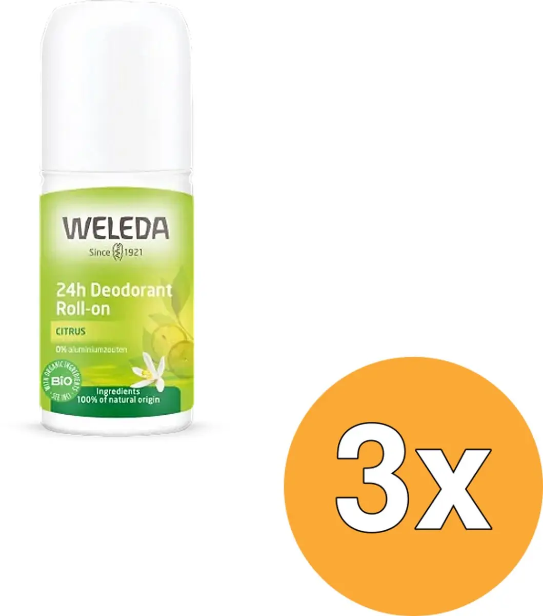 3x WELEDA 24H Deodorant Roll On citrus (50 ml)