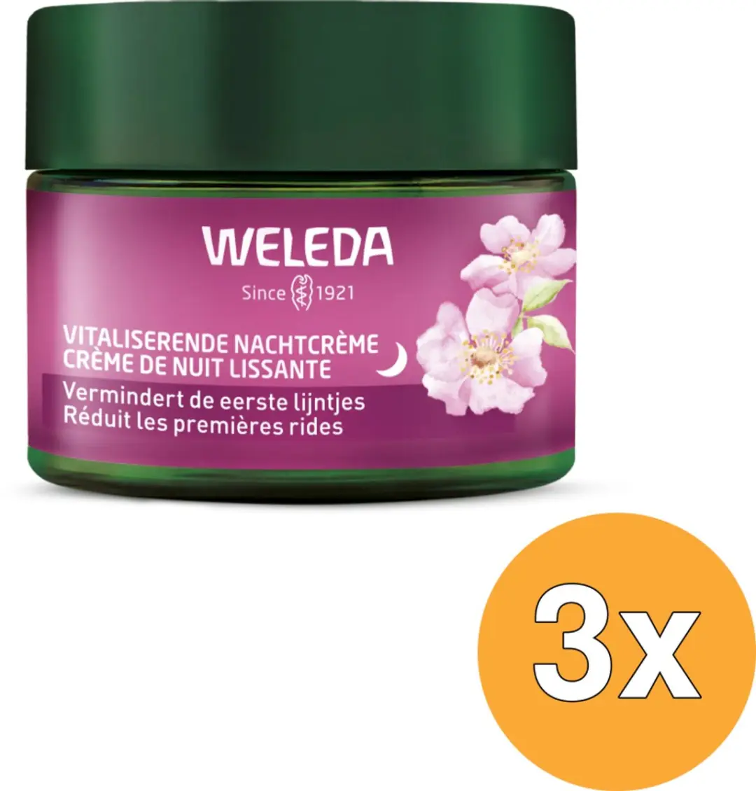 3x Weleda Wilde Rozen & Witte Thee Vitaliserende Nachtcreme (40 ml)