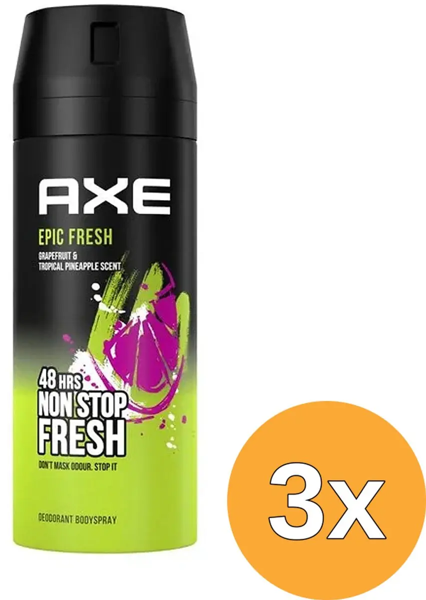 3x Axe Body Spray Epic Fresh (150 ml)