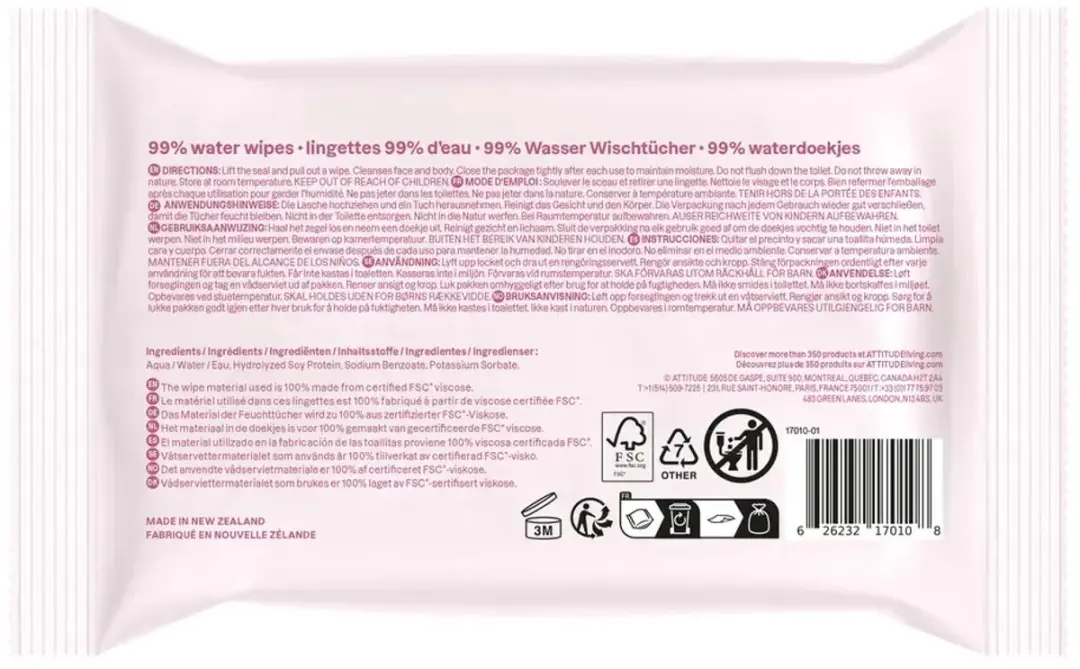 Attitude Baby Leaves Waterwipes 72 Stuks