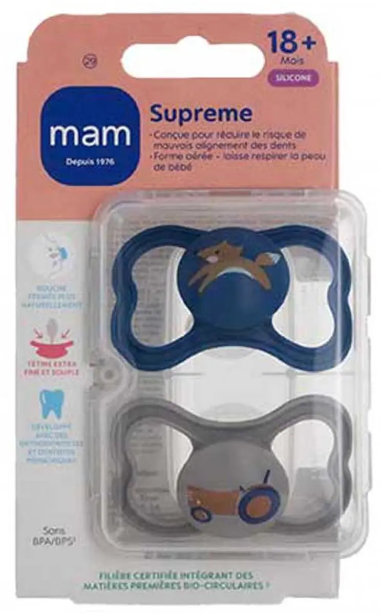MAM 2 Supreme Fopspenen 18 Maanden en Ouder (Modellen : Vos en trekker)