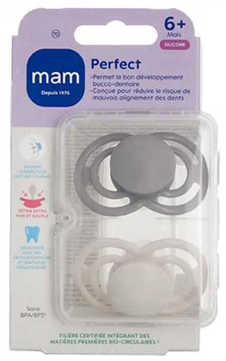 MAM 2 Perfect Tendance Fopspenen 6 Maanden en Ouder (Kleur : Grijs en wit)