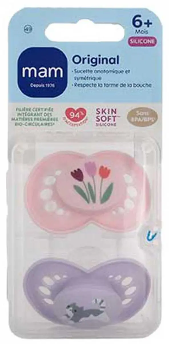 MAM 2 Originele Natuurlijke Fopspenen Vanaf 6 Maanden (Modellen : Bloemen en Kat