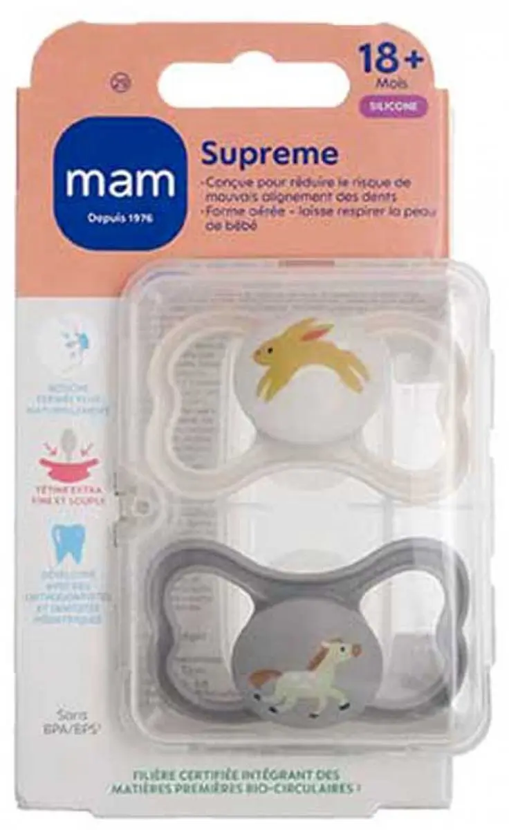 MAM 2 Supreme Fopspenen 18 Maanden en Ouder (Modellen : Konijn en paard)