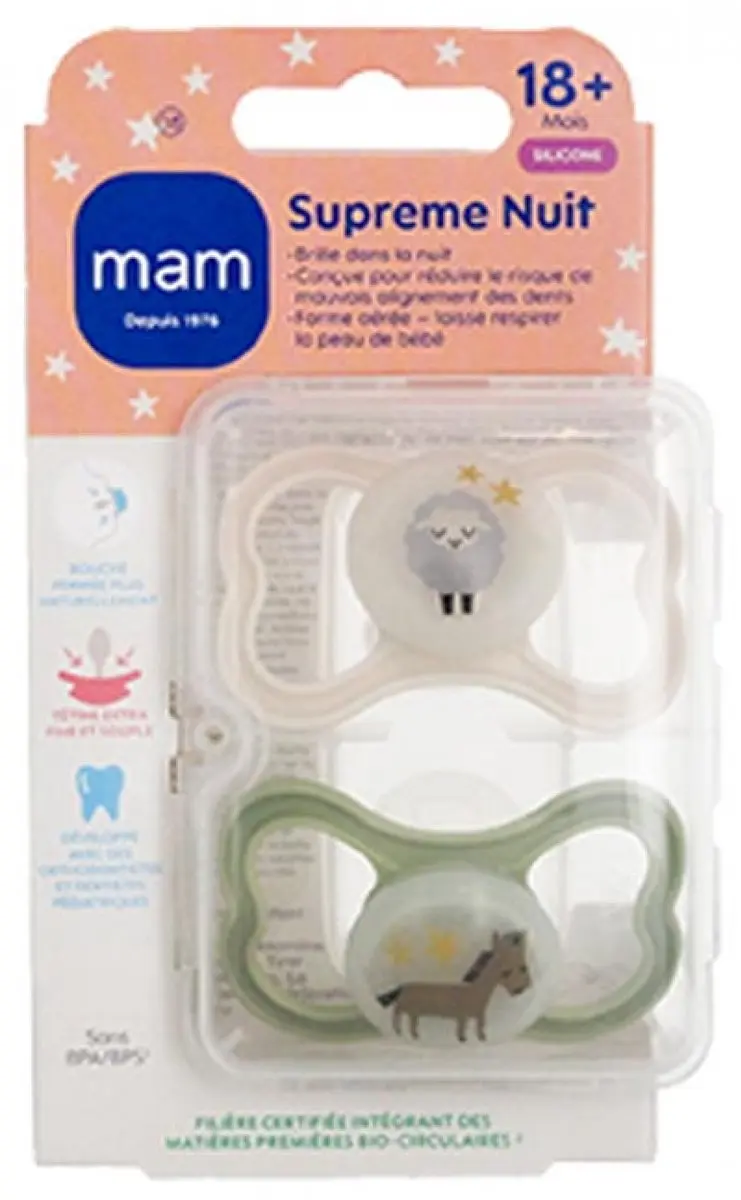 MAM 2 Fopspenen Supreme Nuit 18 Maanden en + (Kleur : Schapen en paarden)