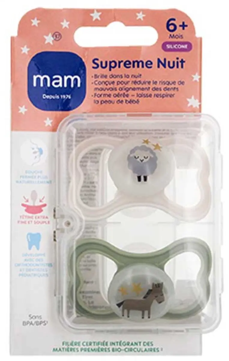 MAM 2 Supreme NachtSpenen 6 Maanden en Ouder (Kleur : Beige schaap en groen paar