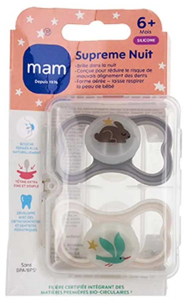 MAM 2 Supreme NachtSpenen 6 Maanden en Ouder (Kleur : Bruin konijn en beige voge
