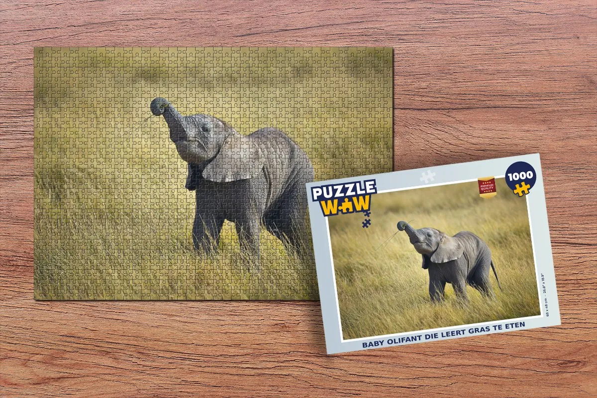 PuzzleWow Legpuzzel Baby Olifant 1000 Stuks - Multicolor