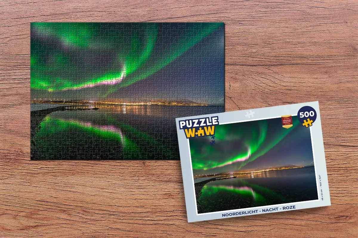 PuzzleWow Noorderlicht Nacht Legpuzzel 500 Stuks - Roze