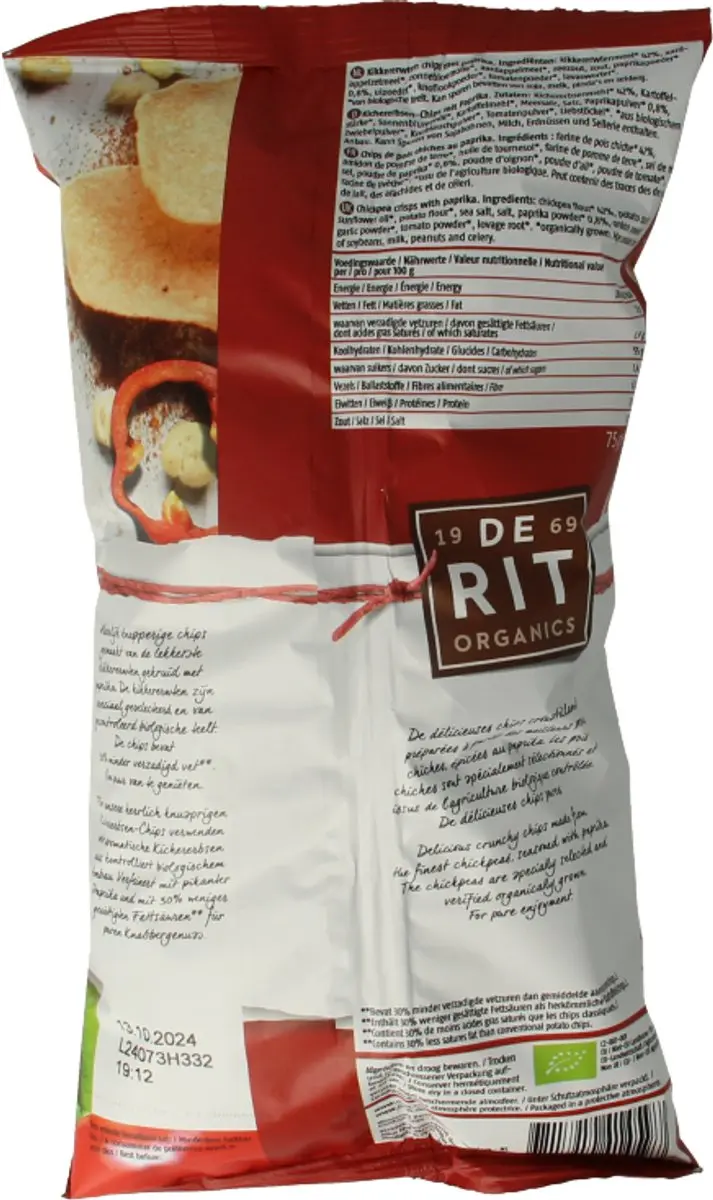 DE RIT Kikkererwtchips Paprika Bio 75g - afbeelding 2 van 3