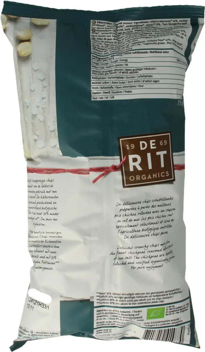 DE RIT Kikkererwtenchips Zeezout Bio 75g - afbeelding 2 van 3