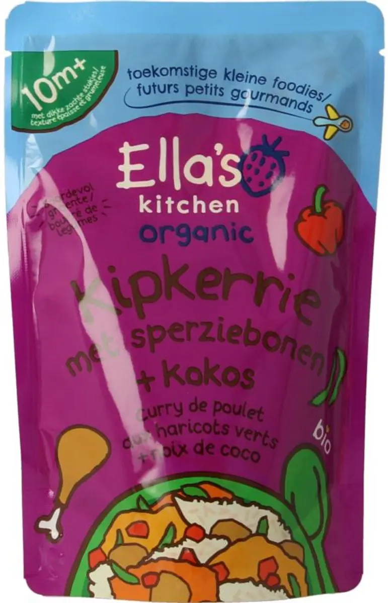 Ella’s Kitchen Biologisch Maaltijdzakje Kipkerrie Sperziebonen Kokos 190ml