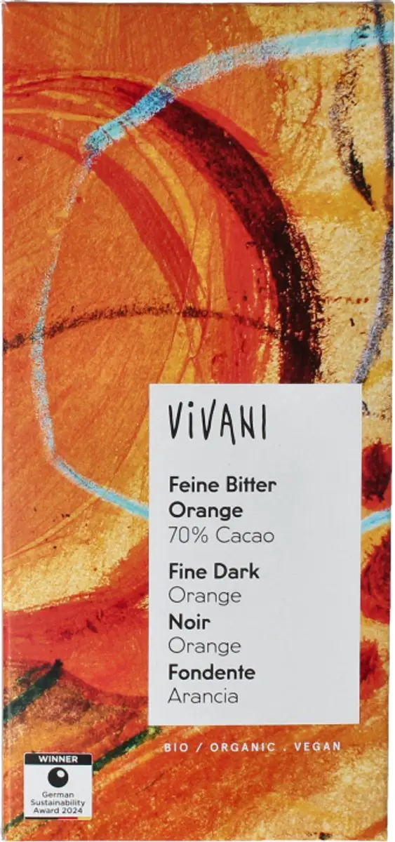 Vivani Fine Dark Sinaasappel 70% Cacao Bio 80g - afbeelding 2 van 2