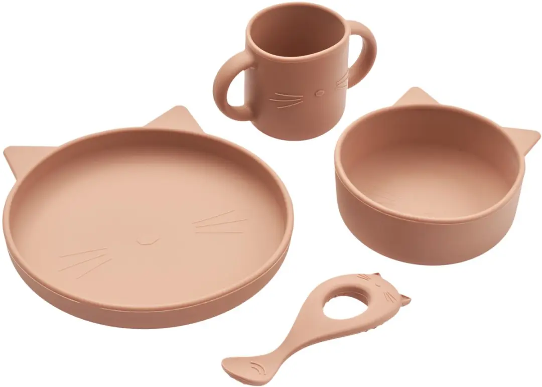 Liewood Vivi silicone servies Cat dark rose