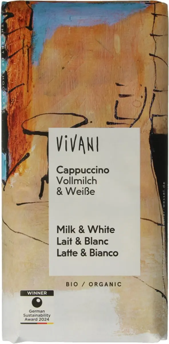 Vivani Chocoladereep Melk/Wit Cappuccino 100g - afbeelding 4 van 5