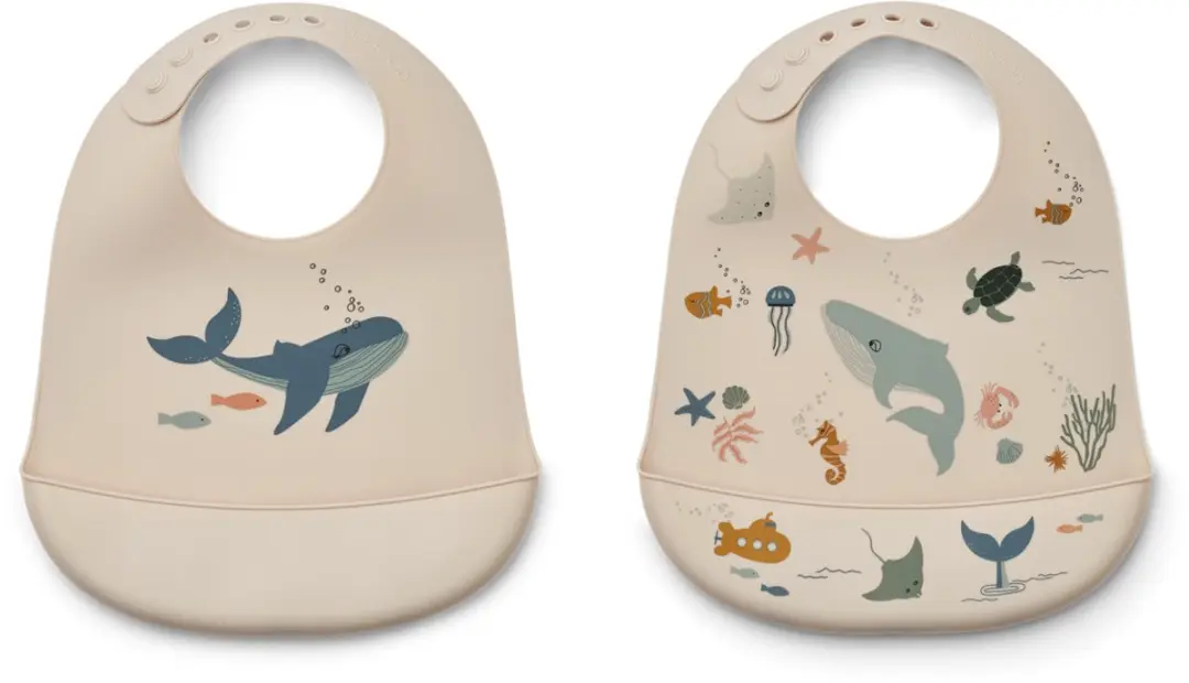 Liewood Tilda Printed Bib 2-Pack Sea creature / Sandy