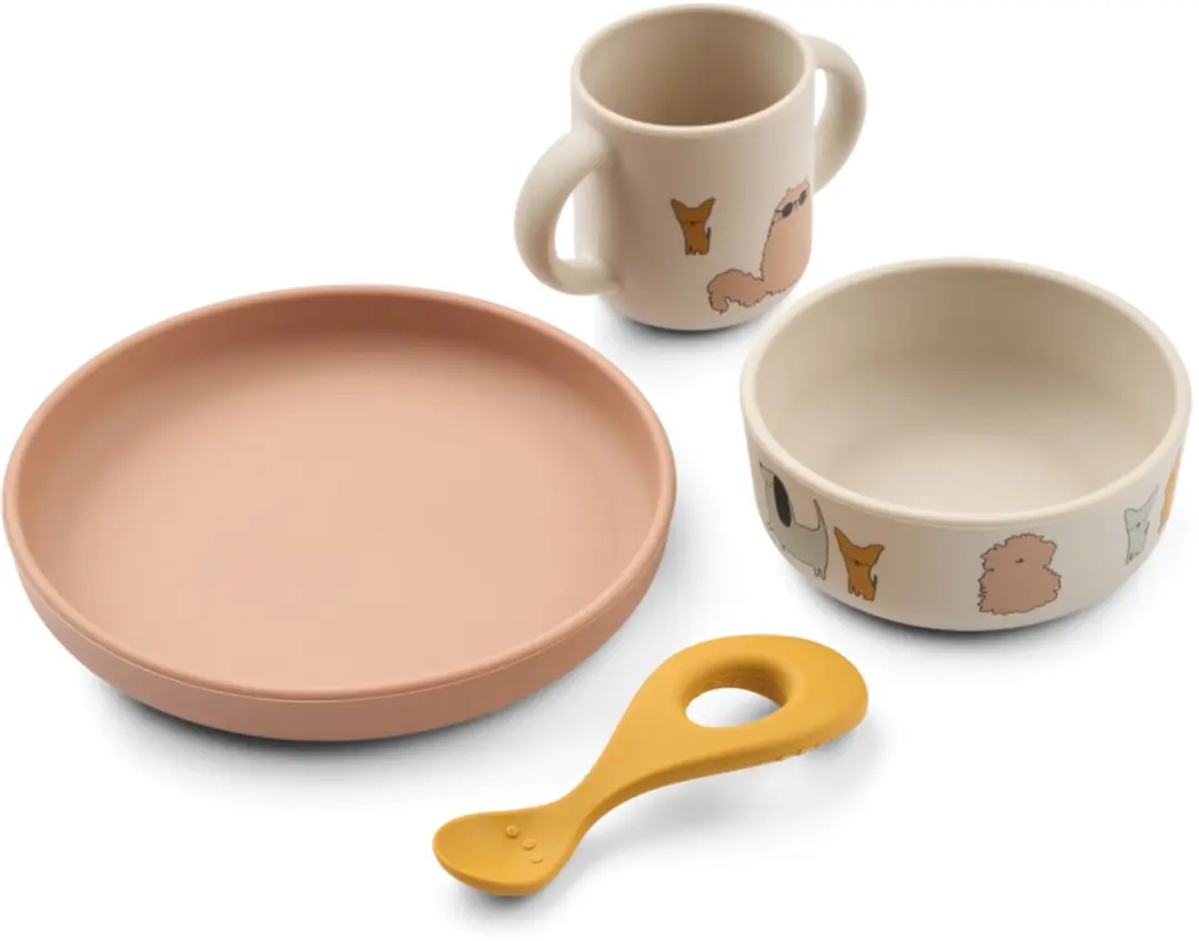 Liewood Vivi Silicone Tableware Set Cats and Dogs / Sandy