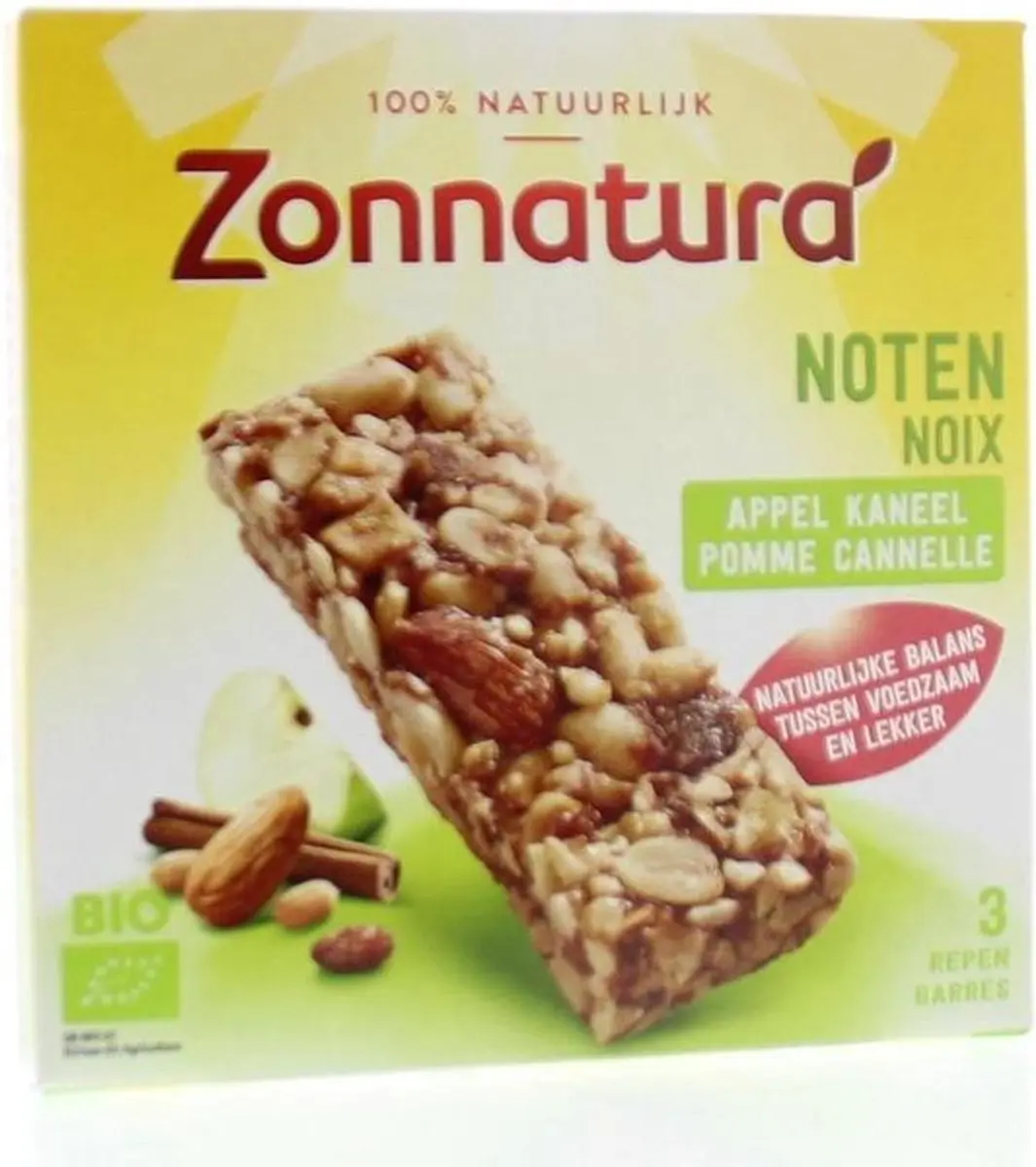 Zonnatura Noten Appel Kaneel Reep Bio - 75g (3x25g)