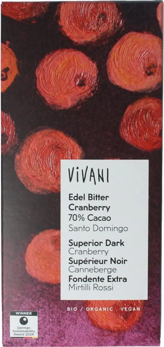Vivani Superior Dark Cranberry 70% Bio 80g - afbeelding 2 van 2