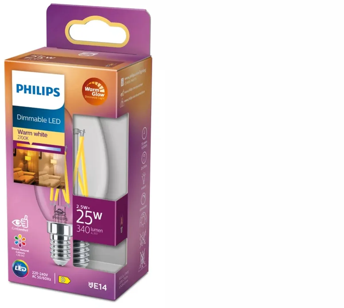 Philips LED Kaars Transparant 25W E14 - Warmwit