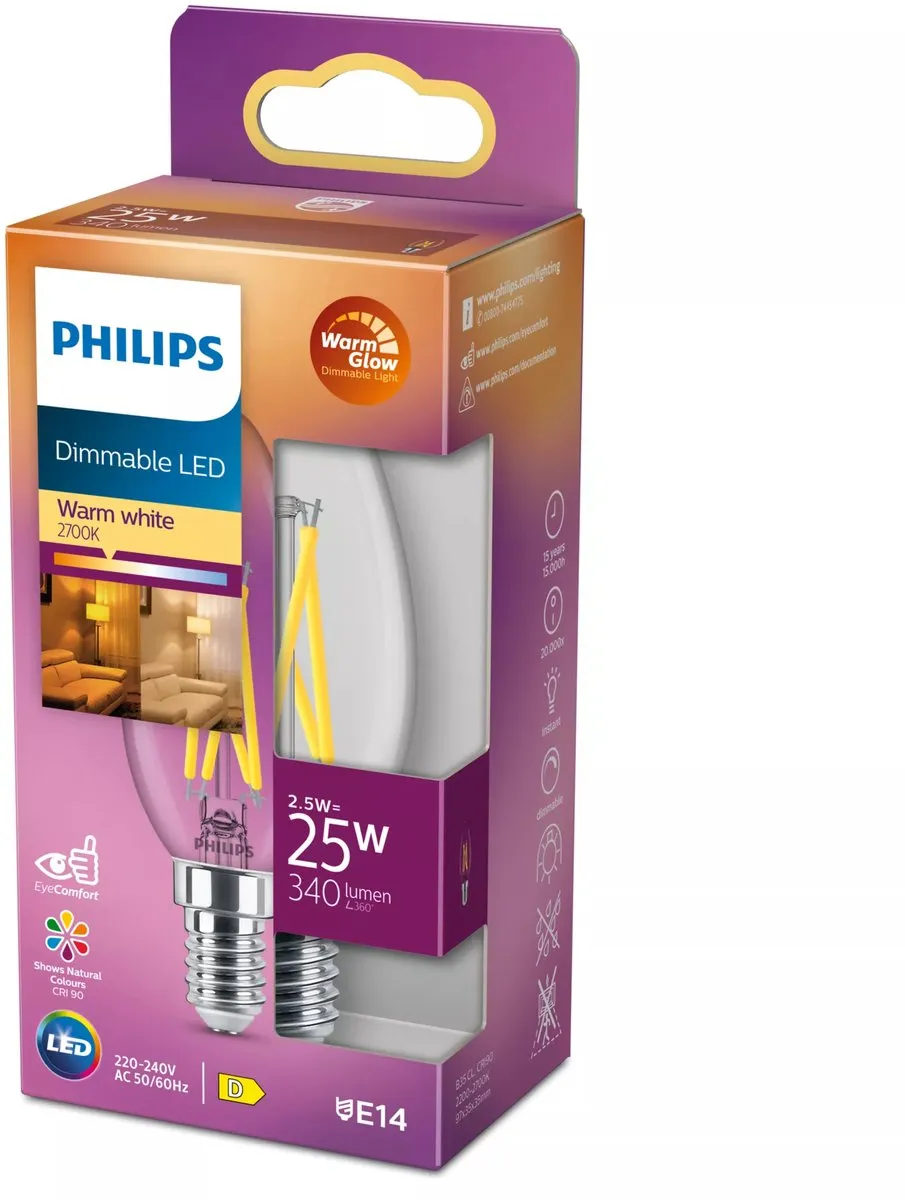 Philips LED Kaars Transparant 25W E14