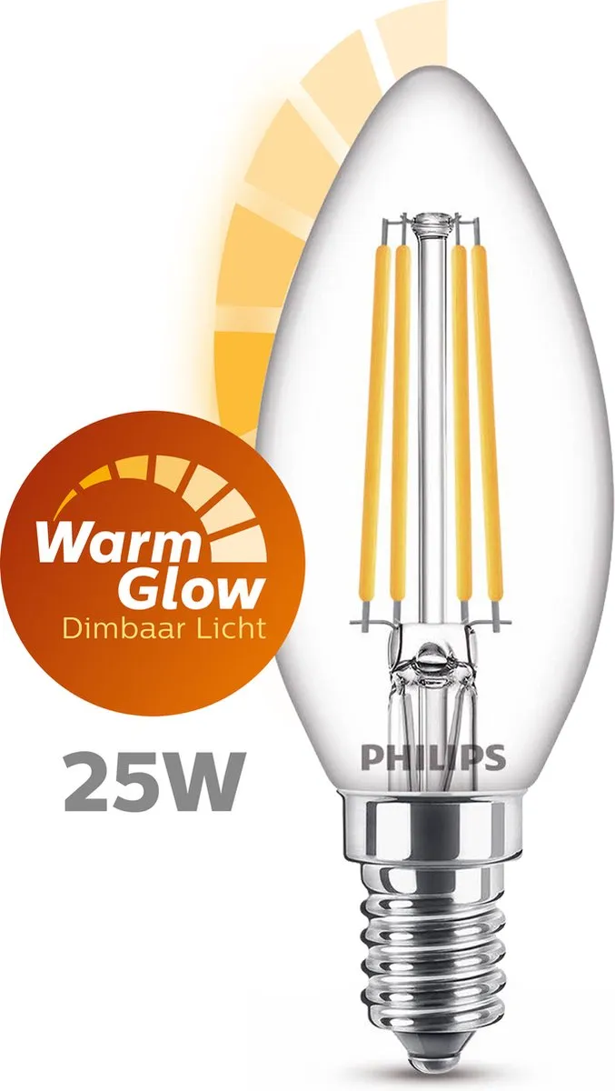 Philips LED Kaars Transparant 25W E14 - Warmwit