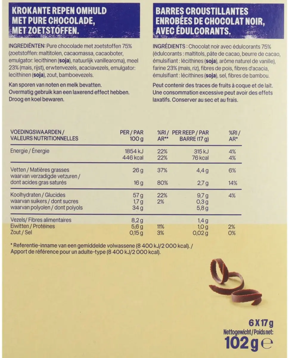 weCare Bars Crunchy Dark Choco 102g