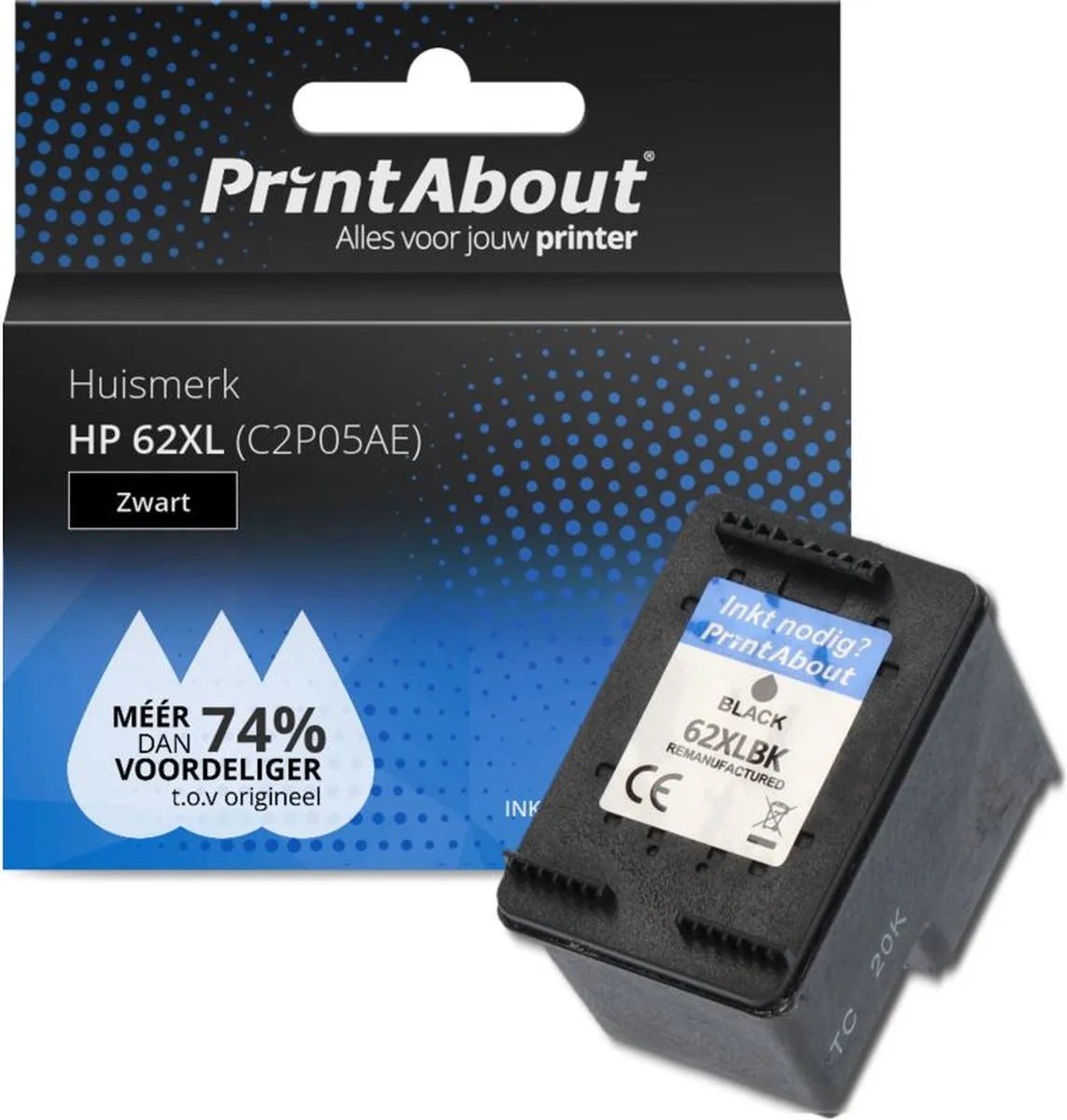 PrintAbout HP 62XL Inktcartridge Zwart - 950 pagina's