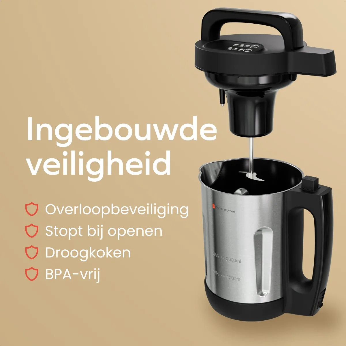 KitchenBrothers Soepmaker 2L - 5 Programma's - 800W