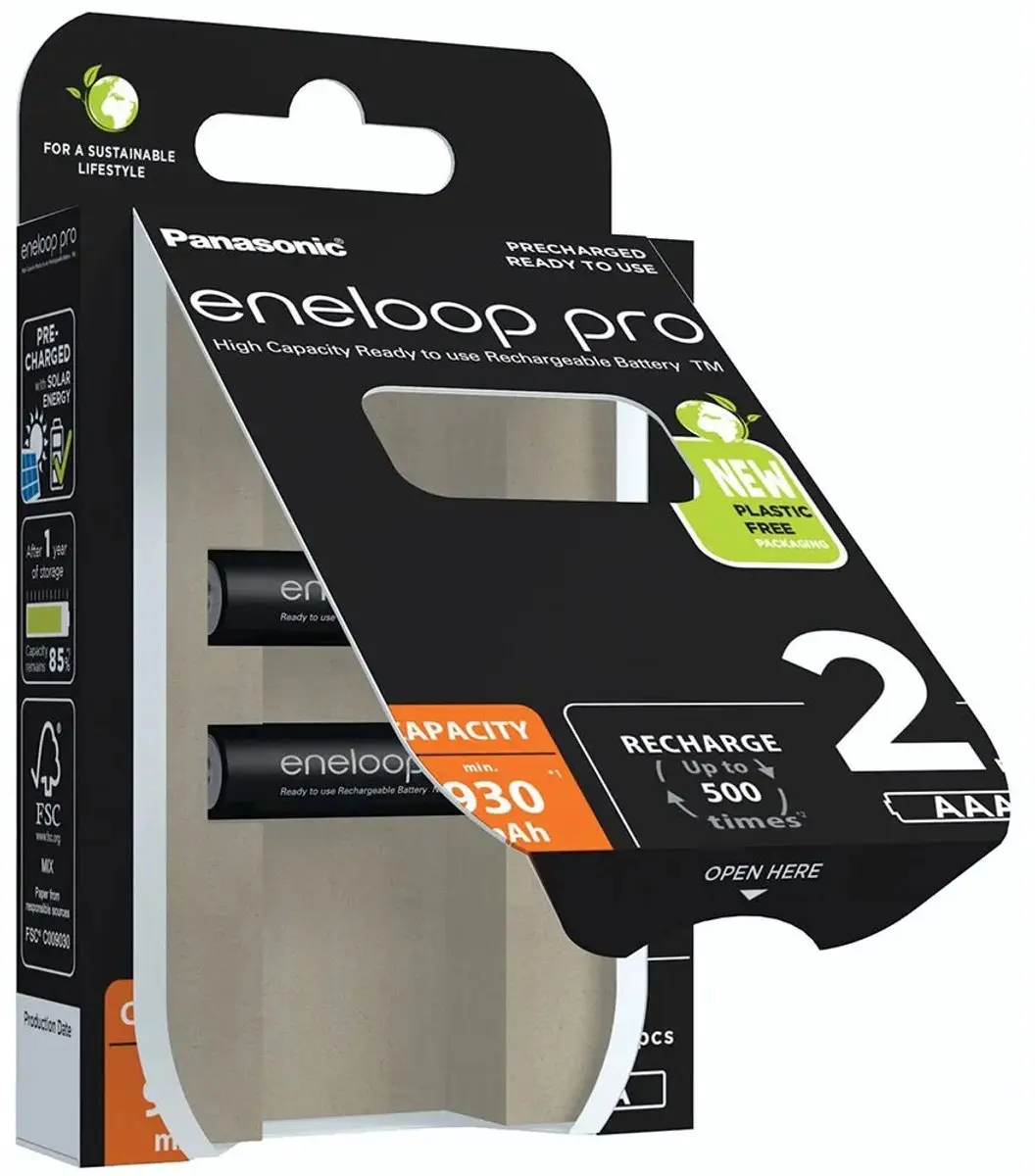 Panasonic eneloop pro BK-4HCDE/4BE AAA Oplaadbare Batterijen 2 Stuks - afbeelding 3 van 6