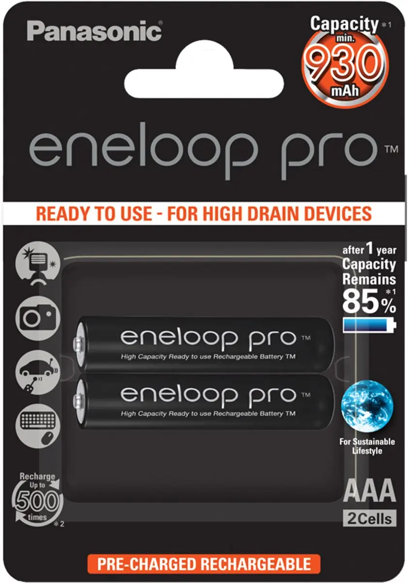 Panasonic eneloop pro BK-4HCDE/4BE AAA Oplaadbare Batterijen 2 Stuks