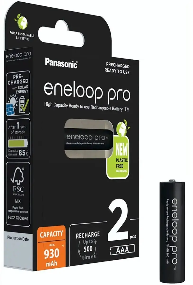 Panasonic eneloop pro BK-4HCDE/4BE AAA Oplaadbare Batterijen 2 Stuks - afbeelding 2 van 6