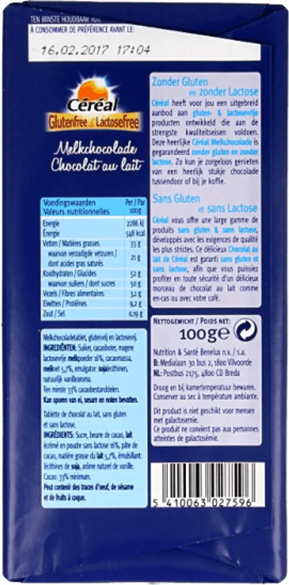 Cereal Melkchocolade Tablet - 100g - Glutenvrij & Lactosevrij - afbeelding 3 van 6