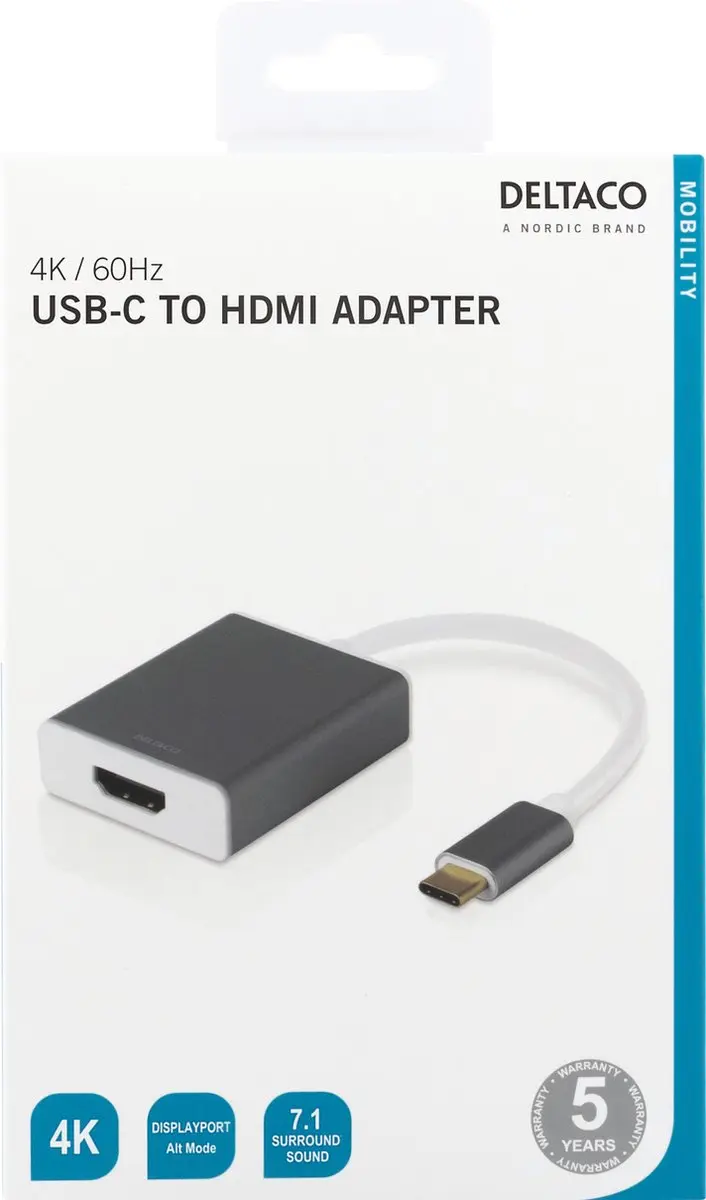 Deltaco USBC-HDMI9 USB-C naar HDMI-adapter 4K@60Hz - Spacegrijs - afbeelding 2 van 2