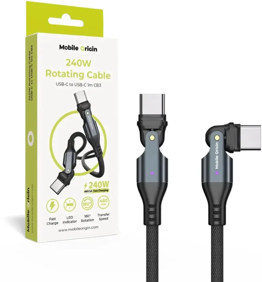 Mobile Origin 240W Draaibare USB-C Kabel