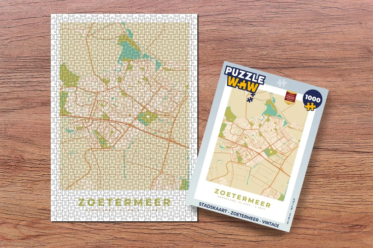 PuzzleWow Stadskaart Zoetermeer Vintage Legpuzzel 1000 Stuks - Multicolor