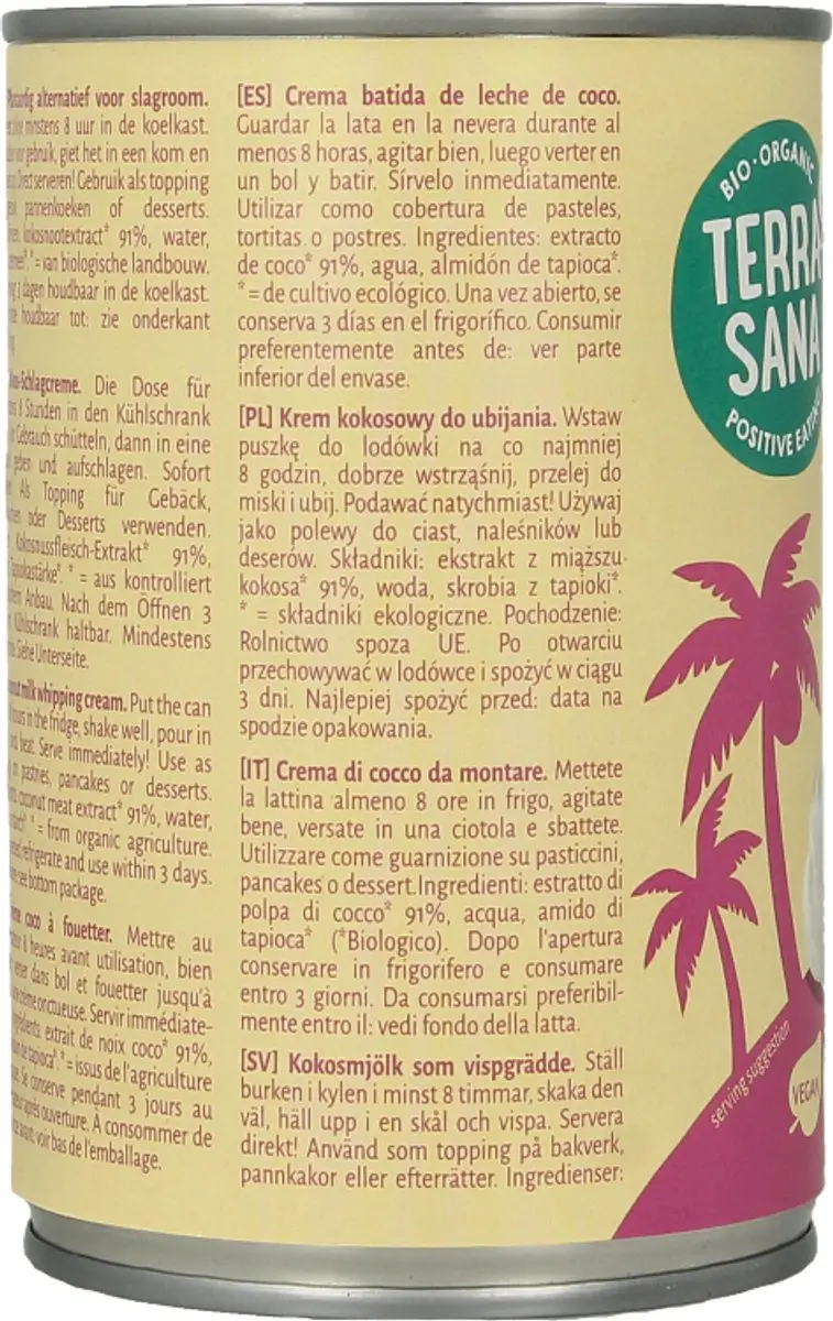Terrasana Bio Kokosmelk Slagroom 400ml