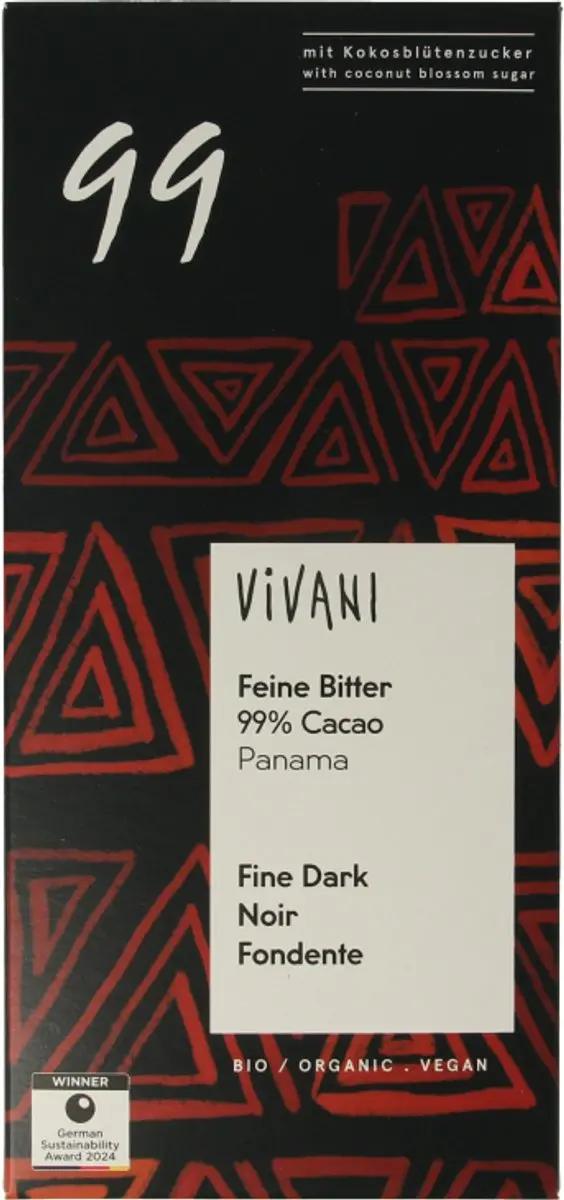 Vivani Chocolade Feine Bitter 99% - 80g - afbeelding 5 van 5