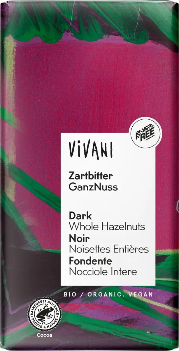 Vivani Puur Hazelnoot Chocoladereep 100g