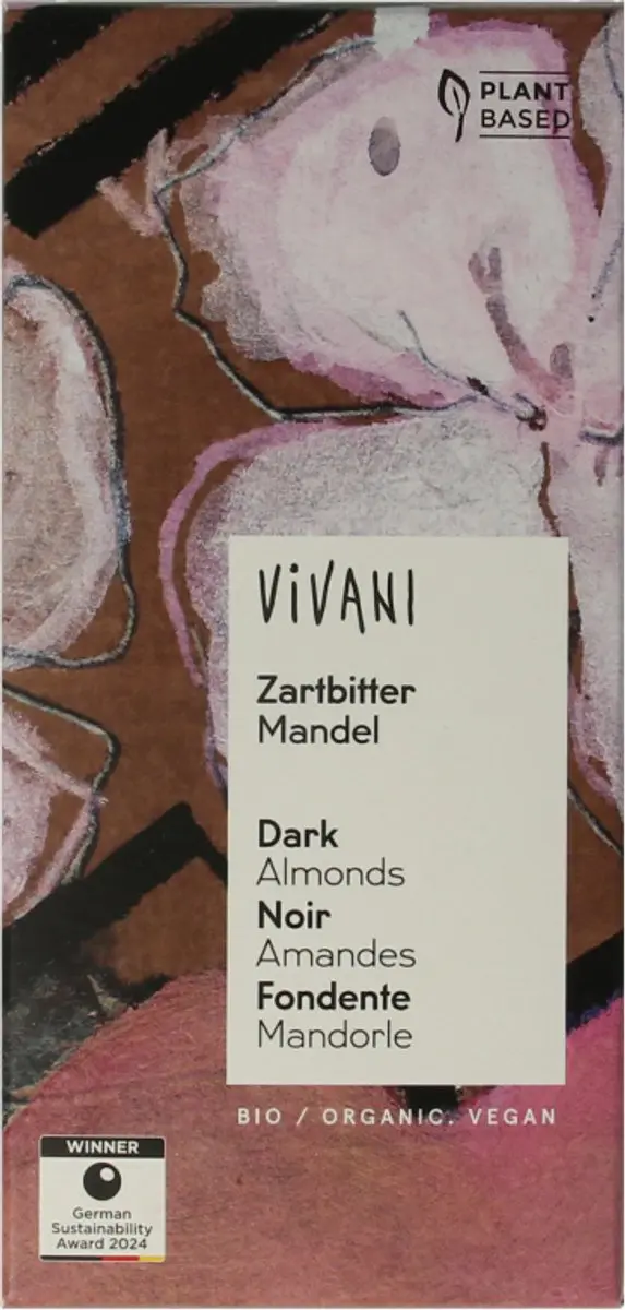 Vivani Puur Amandelen Chocoladereep 100g - afbeelding 2 van 5