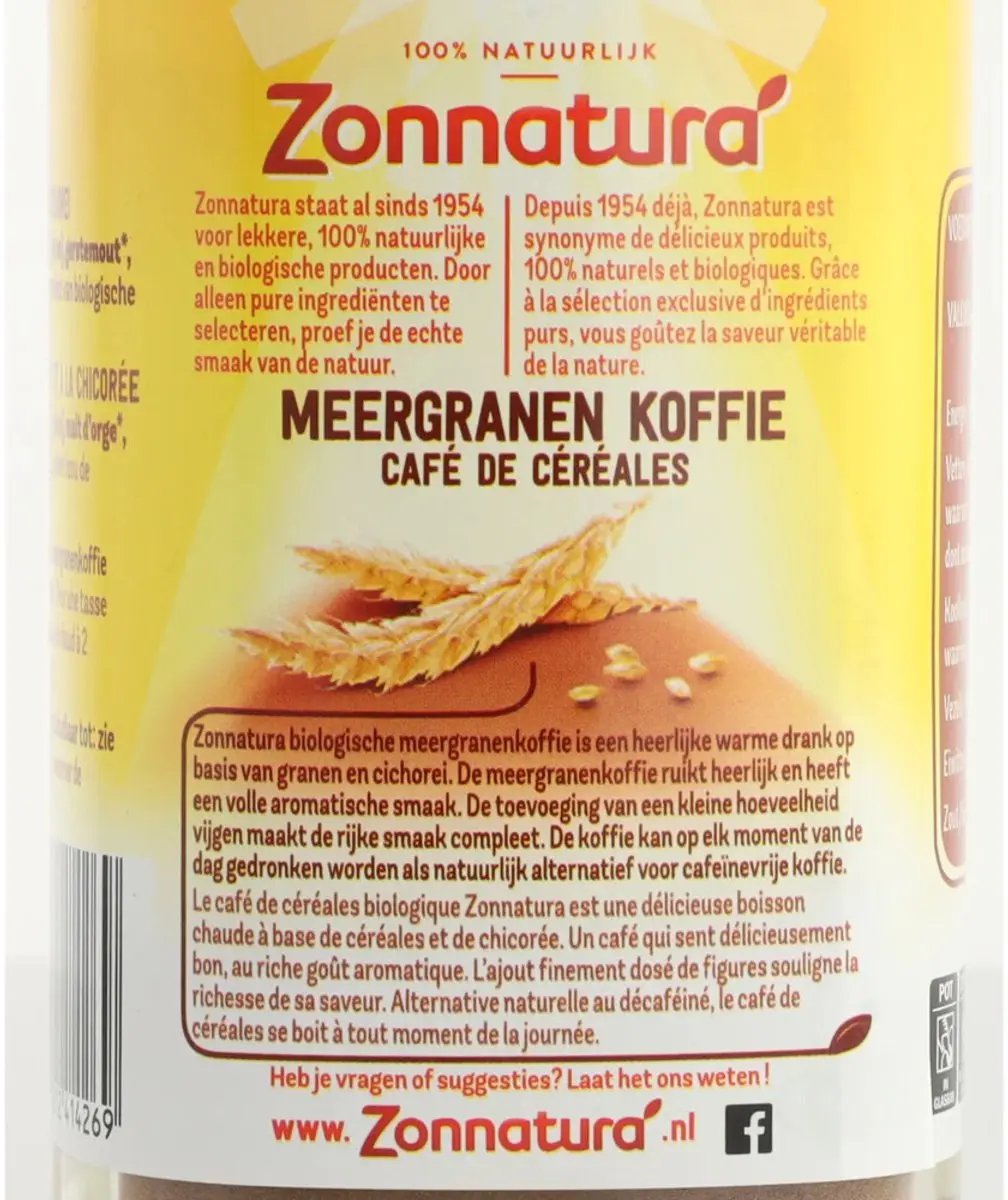 Zonnatura Meergranen Koffie Cafeïnevrij 100g