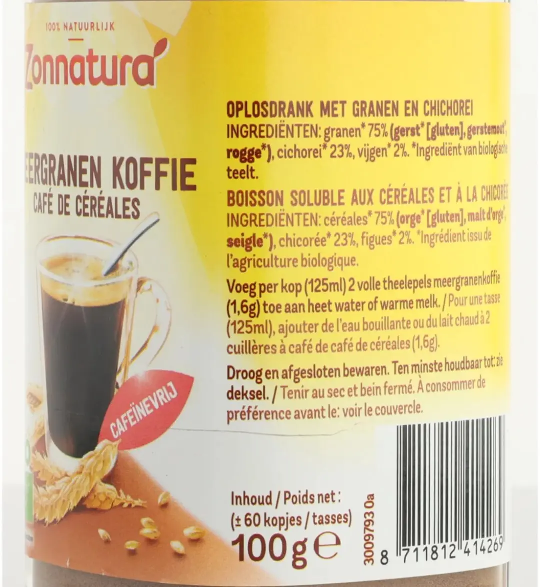 Zonnatura Meergranen Koffie Cafeïnevrij 100g