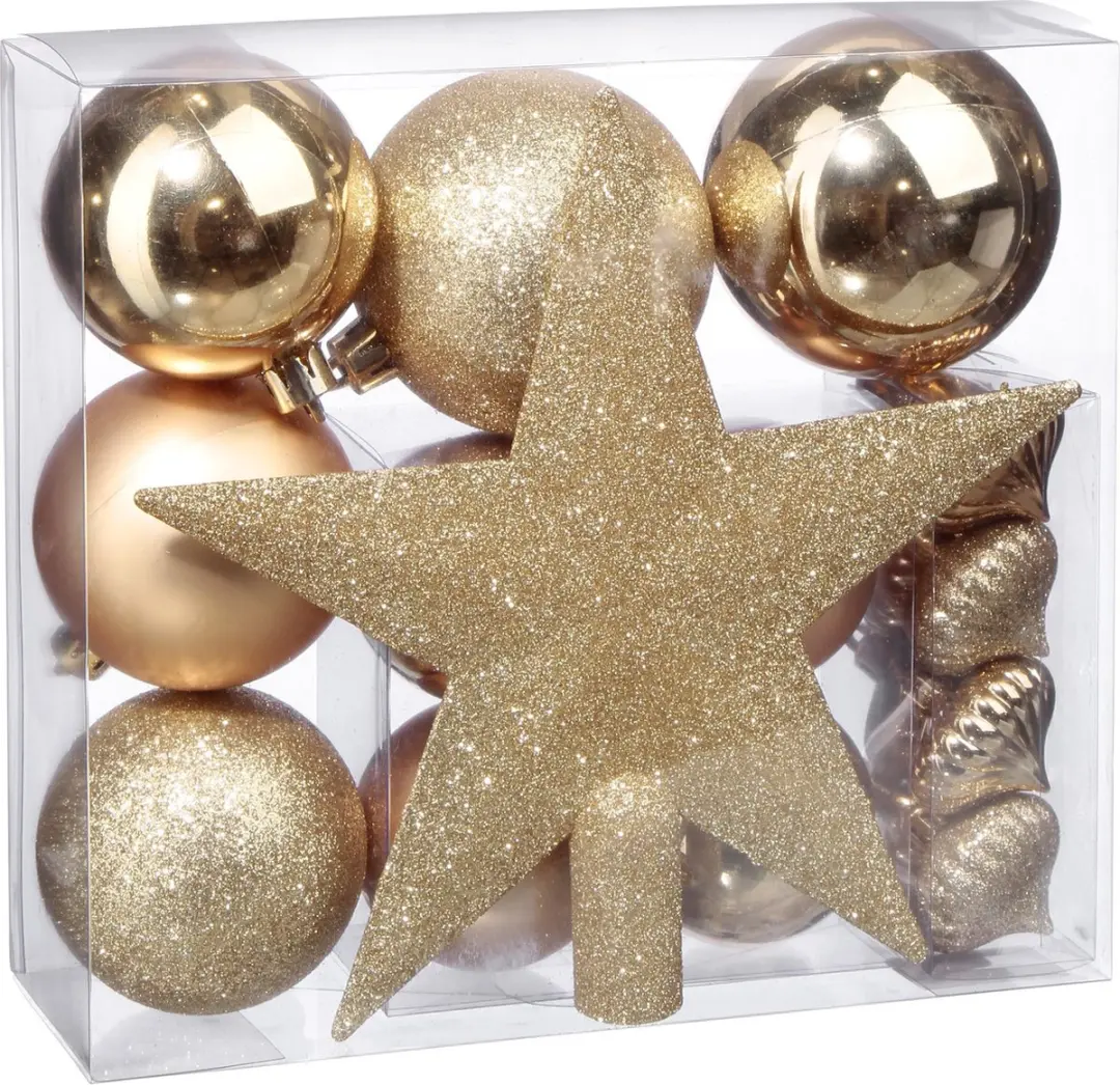 Kerstballenset 18 delig met kerstster goud