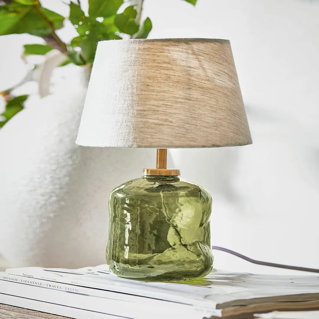 Loberon Rufino Tafellamp - 25W - Ø20cm - Groen/Beige