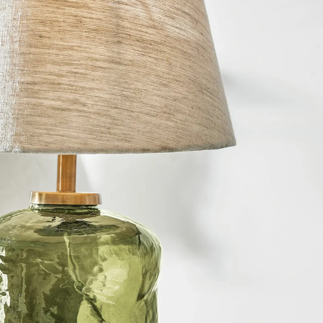 Loberon Rufino Tafellamp - 25W - Ø20cm - Groen/Beige
