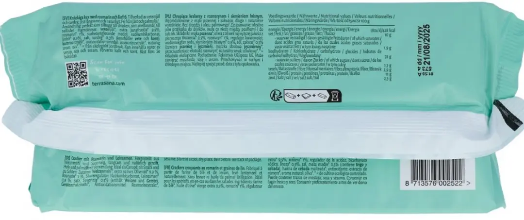 Terrasana Crackers Rozemarijn & Lijnzaad 250g