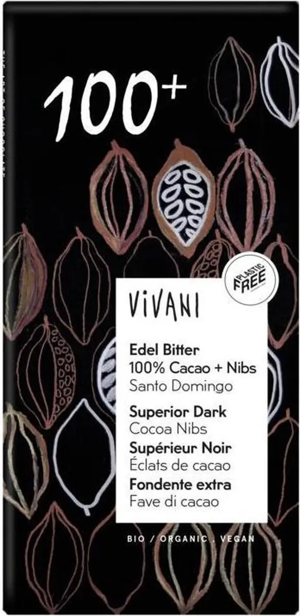 Vivani Puur 100+% Cacao Chocoladereep 80g - afbeelding 3 van 5